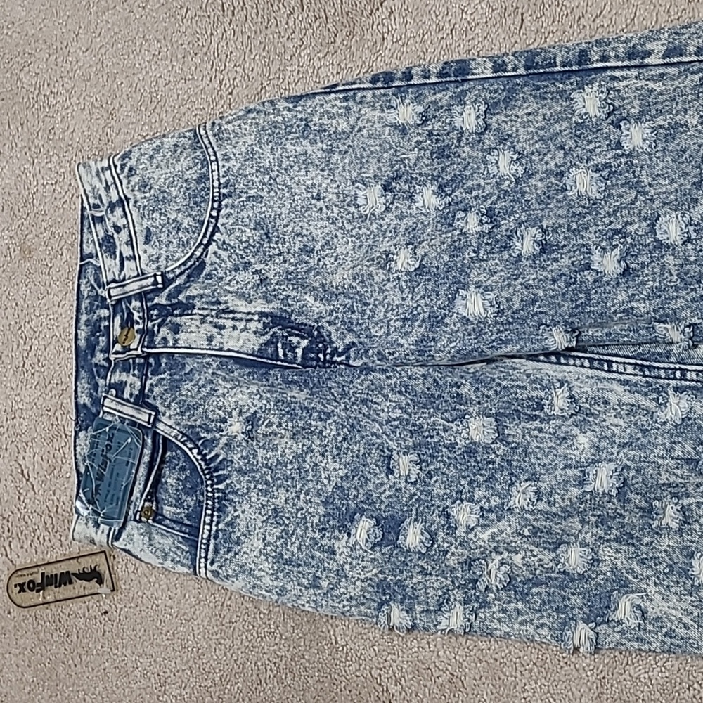 WinFox Vintage 70's High Waist Mom Jeans Acid Wash Allover Destroyed Zip Ankle